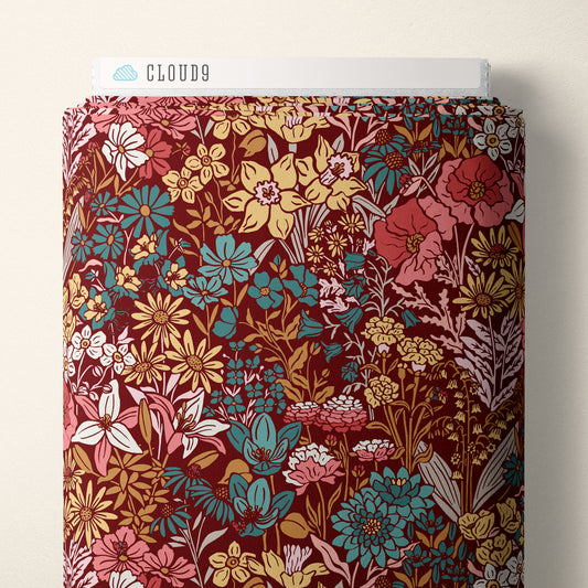 BURGUNDY Garden from Eventide by Jillian Anderson for Cloud9 Organic Cotton