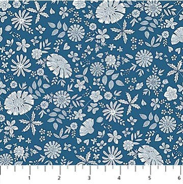 NAVY Marigold, Floral Romance Rayon by Pippa Shaw for Figo Fabrics