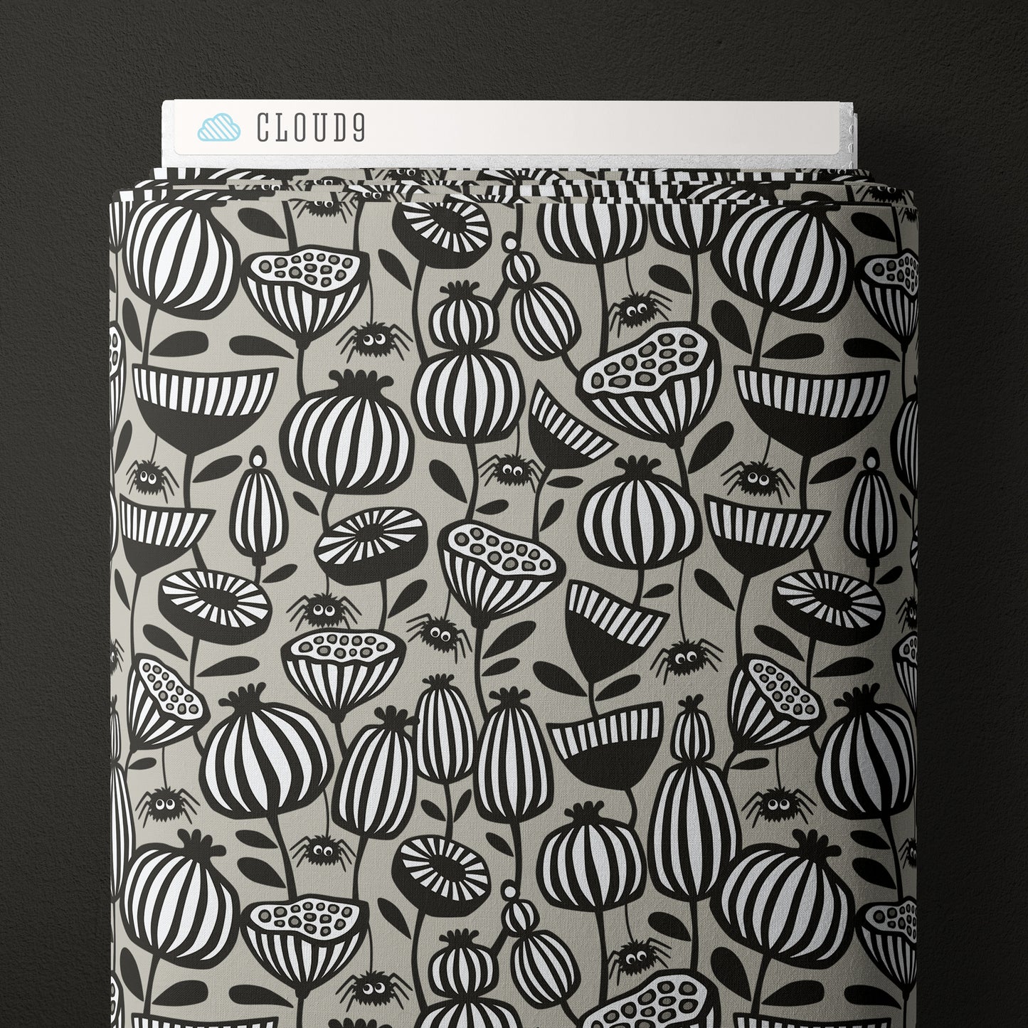 GRAY Spiders Garden- Gothic Whimsy Collection by Anequ Studio for Cloud9 Organic Cotton