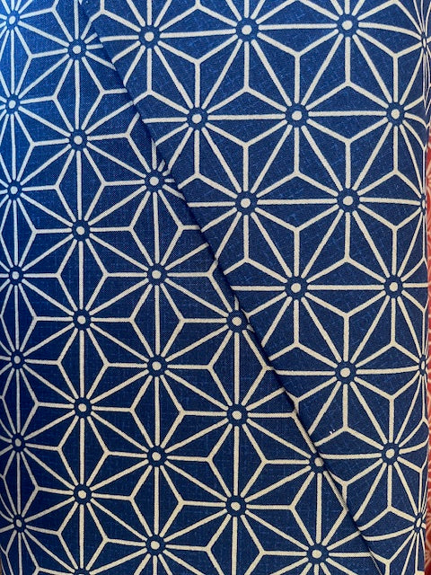 INDIGO Large Print Cotton Sheeting Asanoha Hemp Flowers from KOKKA