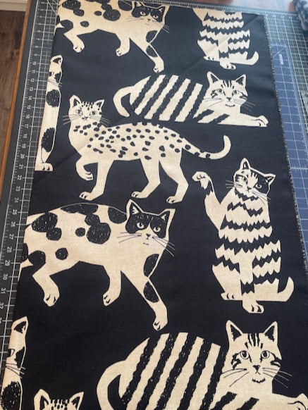 BLACK NekoNoe Cat Cat Cotton Linen Canvas, Echino from KOKKA