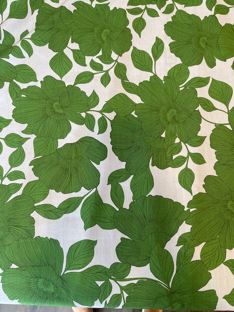 BLUE/GREEN Japanese Camellias Cotton/Rayon Lawn by Hokkoh