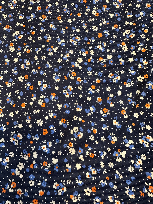 BLUE Ditsy Floral Pinwale Corduroy from Kokka