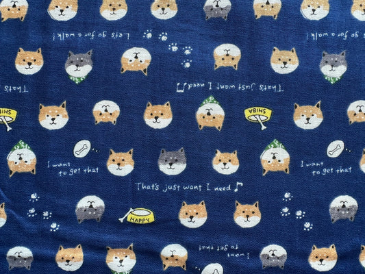 BLUE Shiba Inu Dogs Double Gauze from Cotton Kobayashi