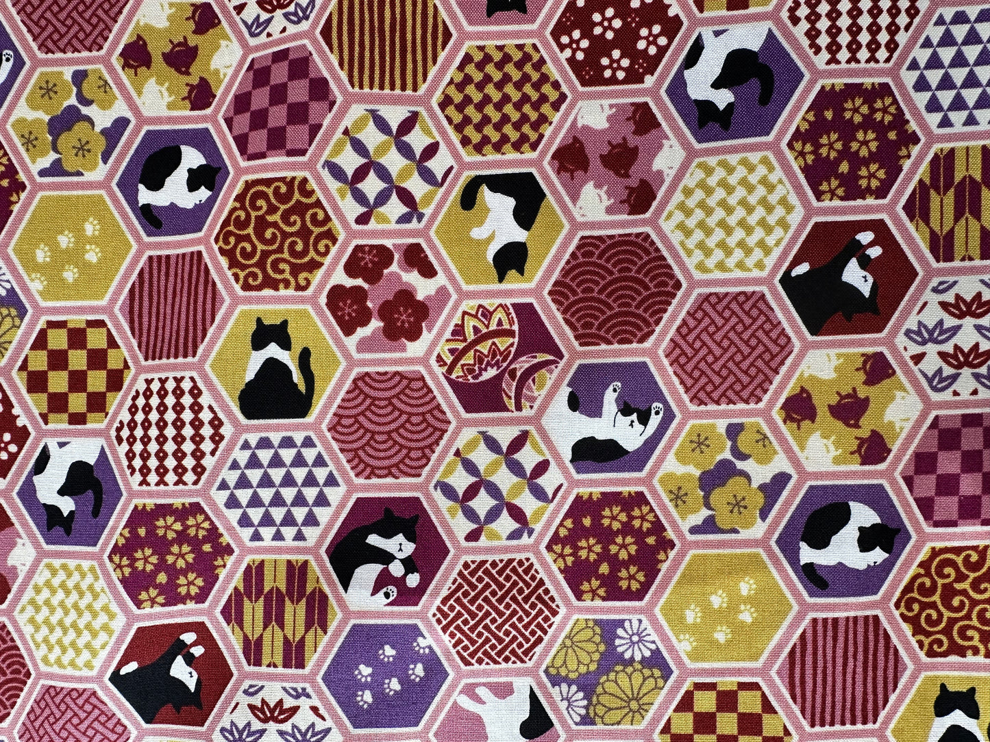 PINK Hexie Cats Cotton Sheeting from Kokka