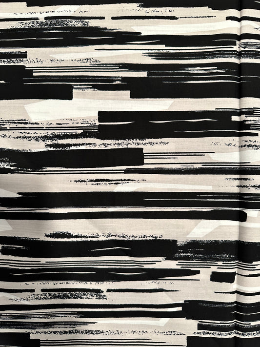 BLACK/GRAY Stripe Cotton/Rayon Lawn by Kokka