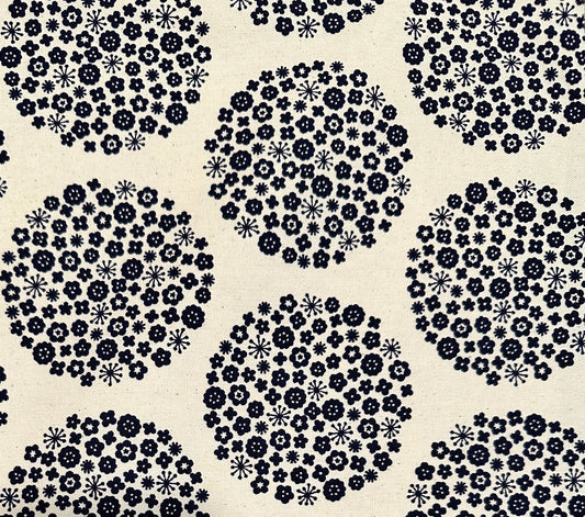 NAVY Floral Circle on Cotton Oxford from Westex