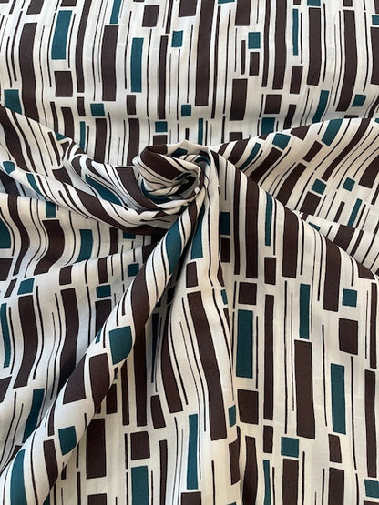 BROWN/TEAL Stripe Cotton/Rayon Lawn by Kokka