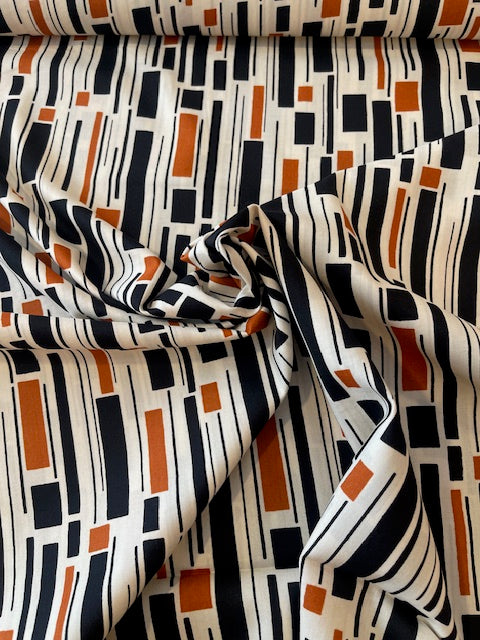 BLACK/ORANGE Stripe Cotton/Rayon Lawn by Kokka