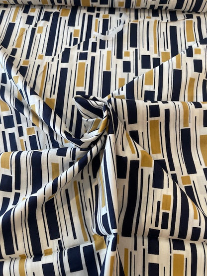 BLACK/MUSTARD Stripe Cotton/Rayon Lawn by Kokka