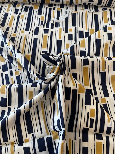 BLACK/MUSTARD Stripe Cotton/Rayon Lawn by Kokka