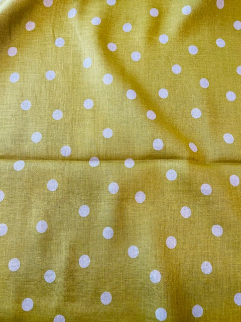 WHITE ON CHARTREUSE Polka Dots 100% Linen from KOKKA