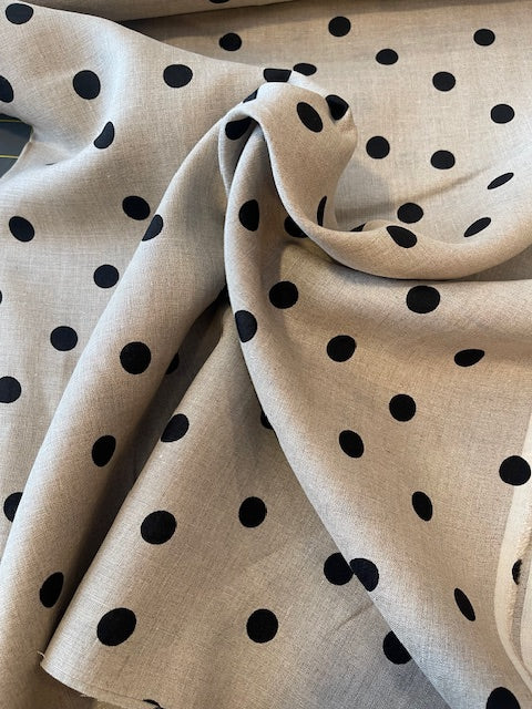BLACK ON GREY Polka Dots 100% Linen from KOKKA