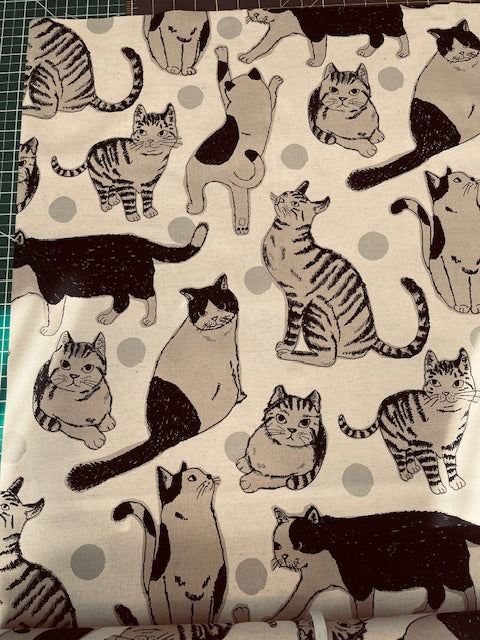 BLACK AND NATURAL Cats, Linen/Cotton Canvas from Kobayashi for Kokka