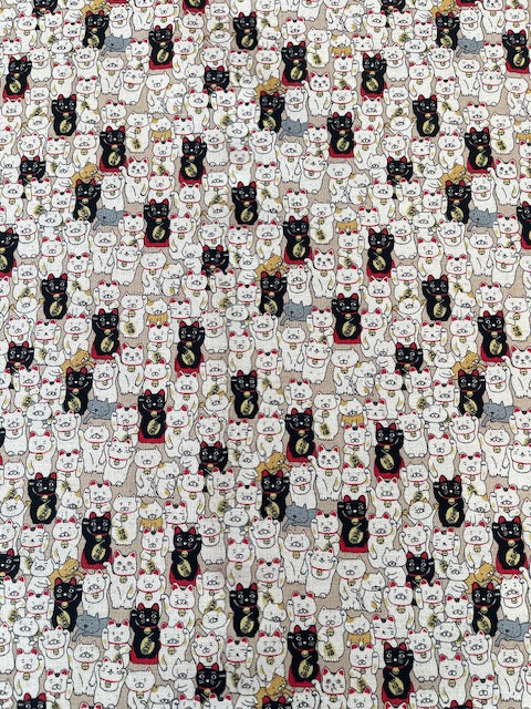 NATURAL Lucky Cat, Linen/Cotton Canvas from Kobayashi for Kokka