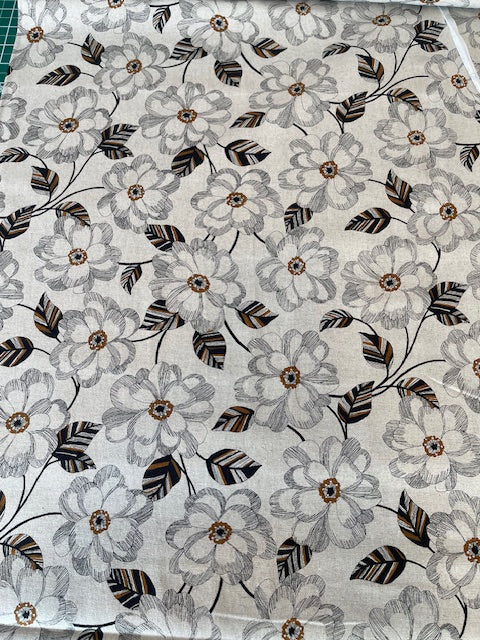 NATURAL Sketch Florals Linen/Cotton Canvas from Sevenberry