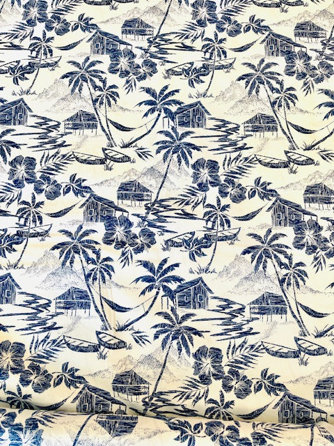 BLUE/WHITE Island Time Cotton Broadcloth By Sevenberry For Kokka Fabrics