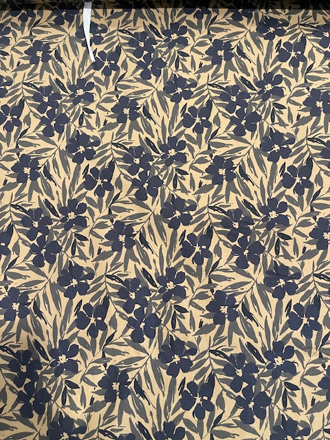 BLUE/BROWN Floral Cotton Broadcloth By Sevenberry For Kokka Fabrics