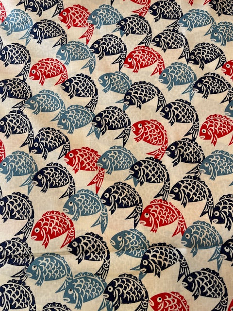 BLUE/RED Fish Cotton Shirting By Sevenberry For Kokka Fabrics