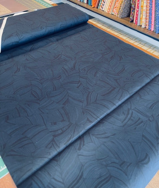 NAVY/BLACK Leaves Cotton Broadcloth By Sevenberry For Kokka Fabrics