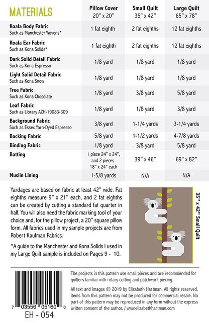 Koalas by Elizabeth Hartman Quilt Pattern