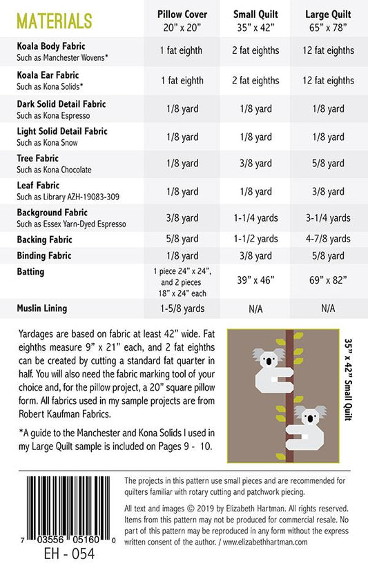 Koalas by Elizabeth Hartman Quilt Pattern