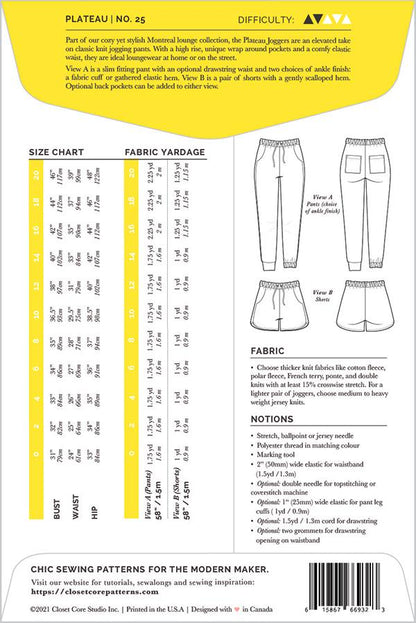 Plateau Joggers from Closet Core Patterns