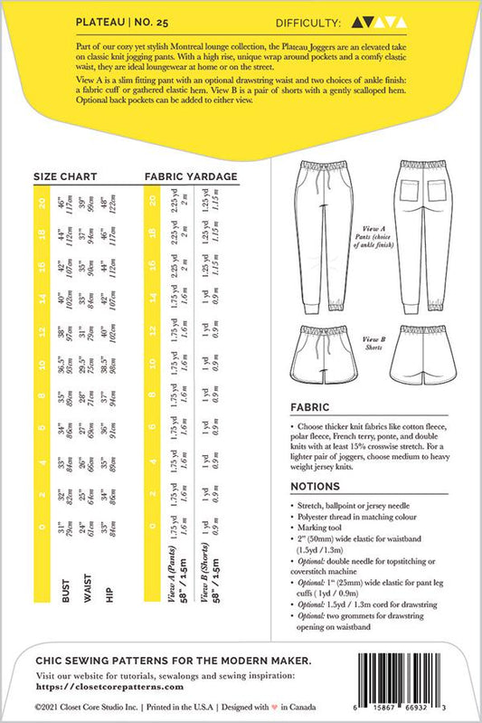 Plateau Joggers from Closet Core Patterns