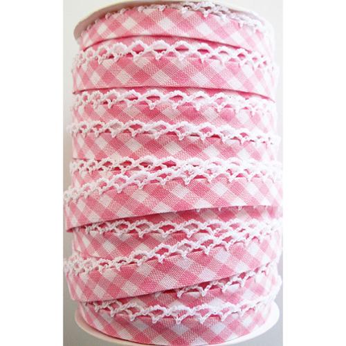 PINK CHECK Double Fold Crochet Edge Bias Tape by Vintage Door