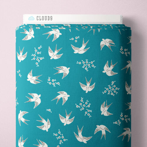 PEACOCK BLUE Swoop - Meadow Melody by Kimberly Morgan for Cloud9 Organic Cotton