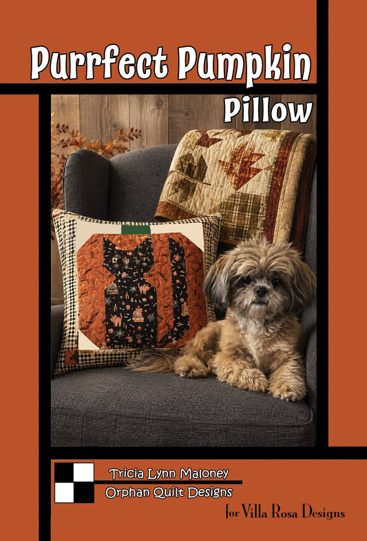 Purrfect Pumpkin Pillow Quilt Pattern by Orphan Quilts for Villa Rosa Designs