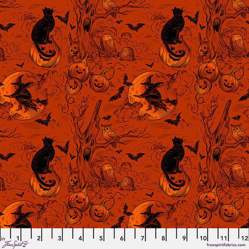 ORANGE Haunted Toile from Costumes & Cobwebs by Club Hauer for Free Spirit Fabrics