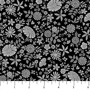 BLACK Marigold, Floral Romance Rayon by Pippa Shaw for Figo Fabrics