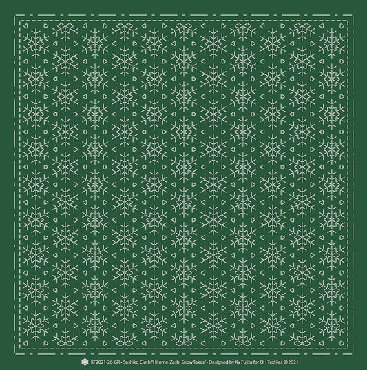 GREEN Snowflakes Sashiko Cloth