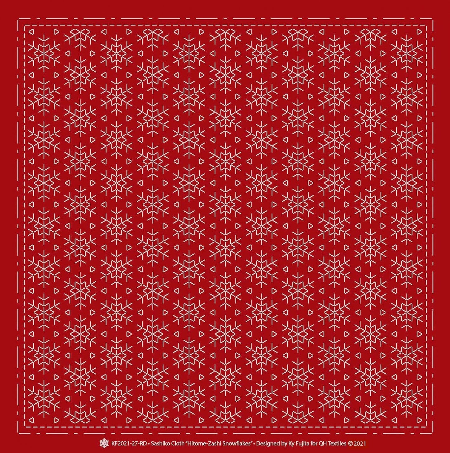 RED Snowflakes Sashiko Cloth