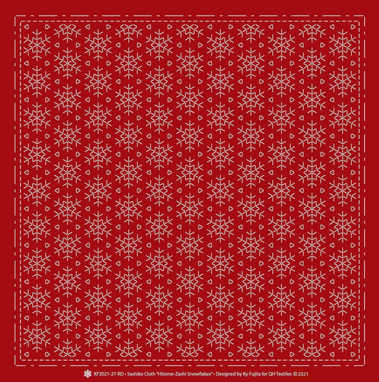 RED Snowflakes Sashiko Cloth