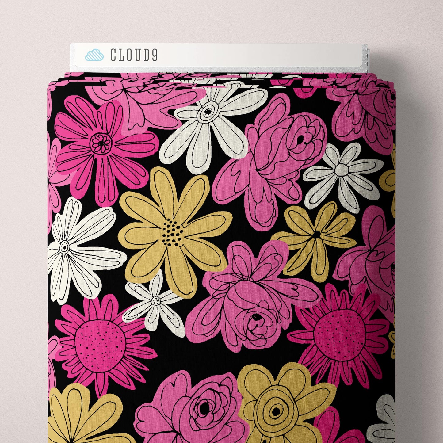 BLACK Floral Explosion, Summer Sun Organic Rayon by Vera Neumann for Cloud9 Fabrics