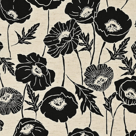 NATURAL/BLACK One Flower Poppy Cotton Sheeting from Kokka