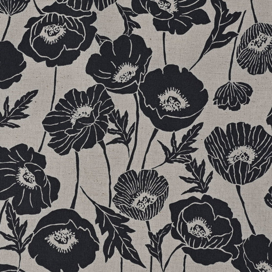 NAVY/GREY One Flower Poppy Cotton/Linen Sheeting from Kokka