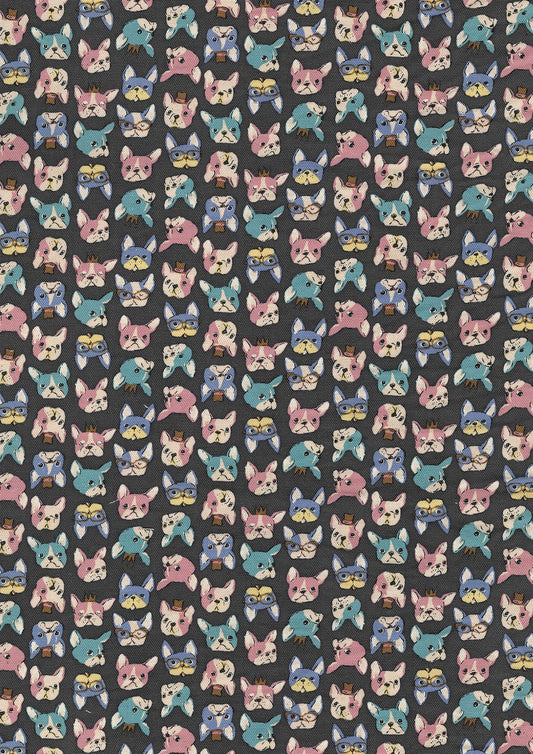 DARK GREY Chibi Puri French Bulldog - Oxford Cotton from Kokka