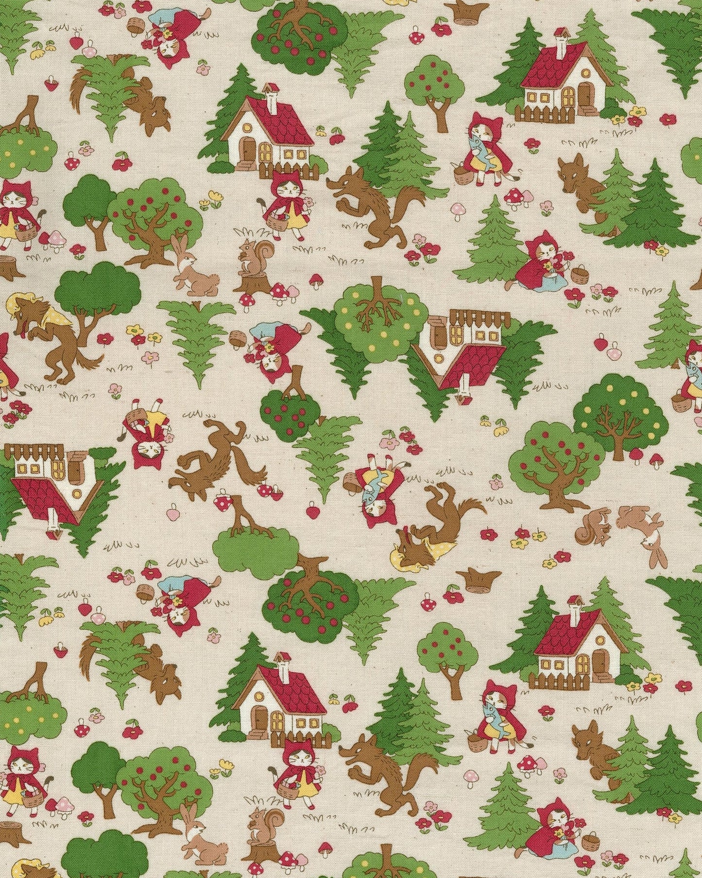 Funny Cats Little Red Riding Hood Cotton Sheeting from Kokka