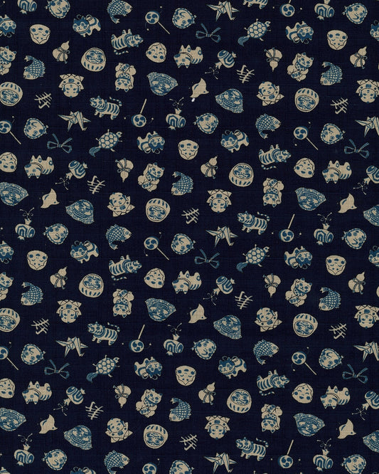NAVY Chibi-pri Japan Cotton Dobby Cloth from Kokka