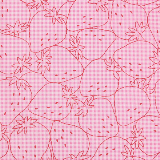 PINK Picnic Strawberries - Cotton Sheeting from Kokka