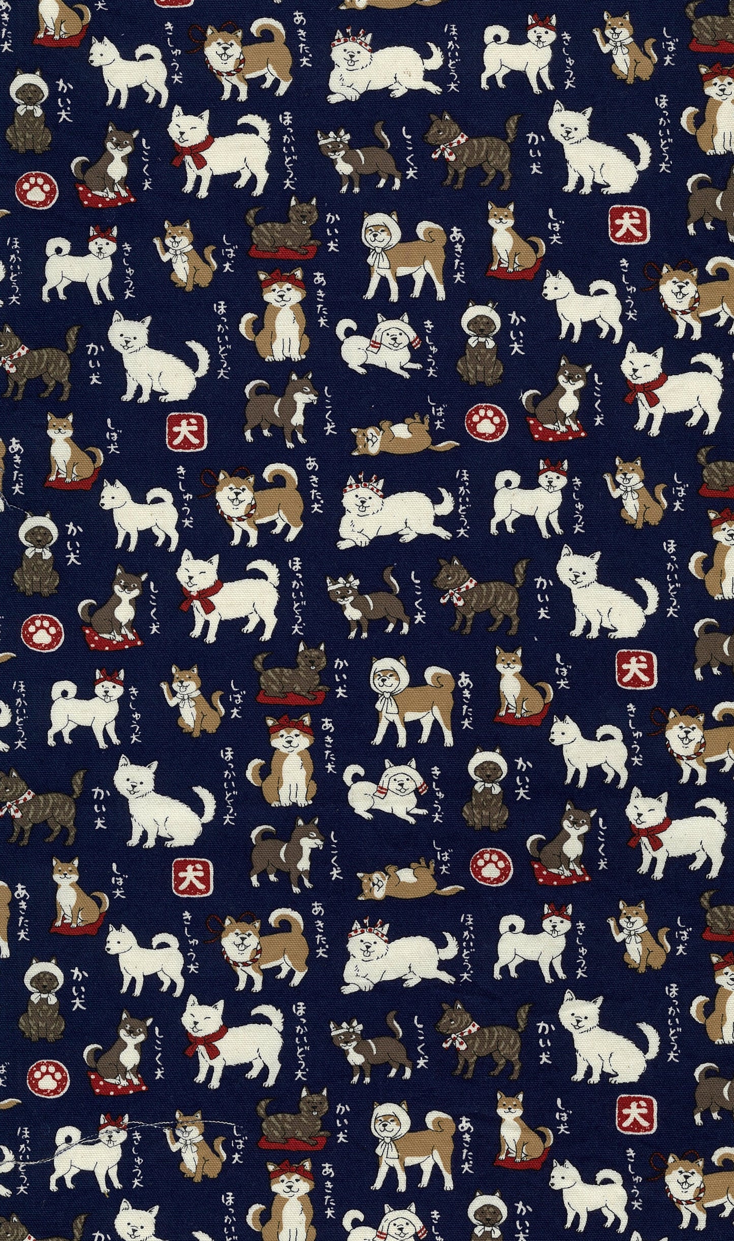 NAVY Japanese Dogs Oxford Cotton from Kokka