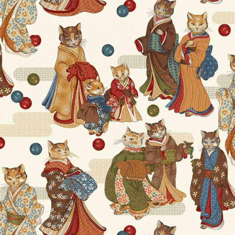 CREAM Ginza Whiskers, Tokyo Fur-Tales collection from Michael Miller Fabrics