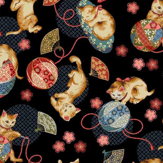 BLACK Kawaii Kitties, Tokyo Fur-Tales collection from Michael Miller Fabrics