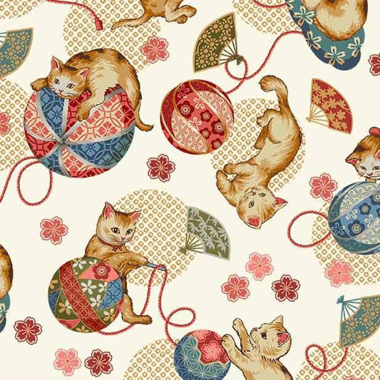 CREAM Kawaii Kitties, Tokyo Fur-Tales collection from Michael Miller Fabrics