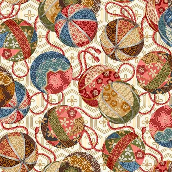 CREAM Temari Balls, Tokyo Fur-Tales collection from Michael Miller Fabrics