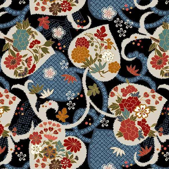 BLACK Tokyo Leaves, Tokyo Fur-Tales collection from Michael Miller Fabrics