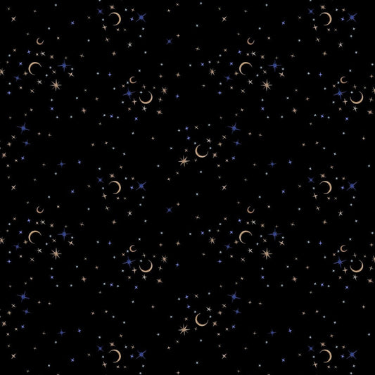 BLACK Stars from Full Moon by Clara McAllister for Figo Fabrics.